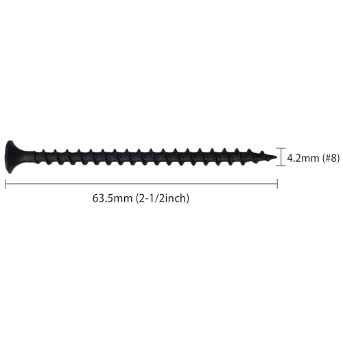 85pcs #8 × 2-1/2 inch High Hardness Drywall Screws, Black, Coarse Thread, Phillips Drive, Bugle Head, Black Wood Screws, Wood and More