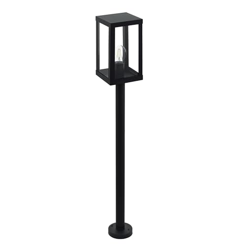 Eglo Lampadaire extérieur Alamonte 1, luminaire sur pied style industriel, lanterne, lampe de jardin et de terrasse en acier galvanisé noir et verre, douille...