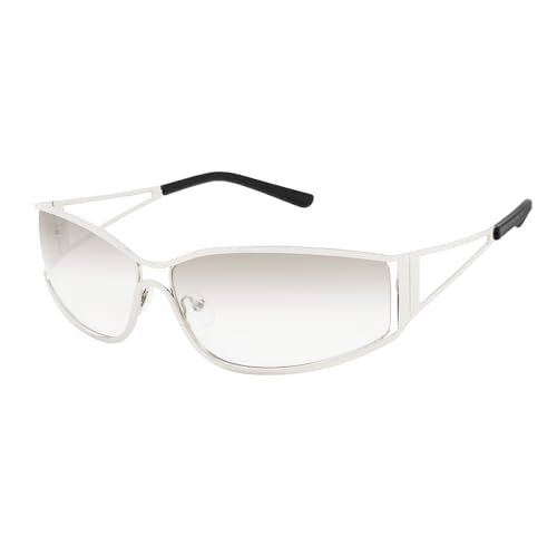 JiSoo Y2K Sunglasses for Women Cool Silver Sunglasses - 2000s Clear Glasses Rave Festival Accessory