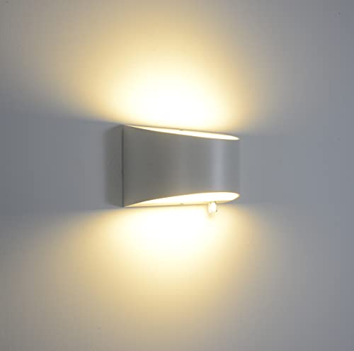 Image of Indoor Dimmable Wall Sconces with Switch (White, 3000K) | Dimmable with Switch, Up and Down Lighting, Aluminum, Warm White, built-in switch
