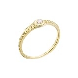 Anillos simples para mujer, anillo de oro amarillo de 18 quilates con diseño de cadena solitaria de sol con ópalo, H 1/2, Oro amarillo de 14 quilates, Ópalo