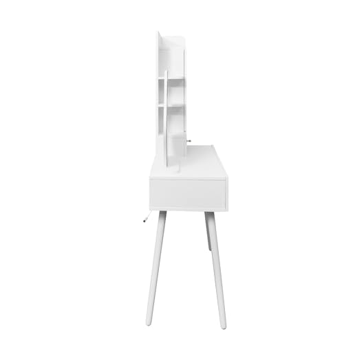 Wakefit 35'' Vanity Desk with Mirror and Lights, White Makeup Table with Irregular Mirror, Large Dressing Desk with Drawers and Cabinet, LED Light with 3 Color Modes and Adjustable Brightness