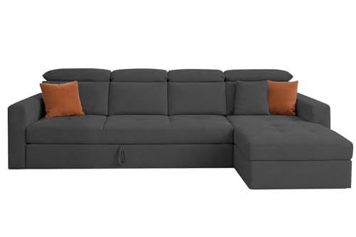 Image of Casaliving Gagnon RHS 6 Seater L Shape Corner Sofa Cum Bed for Living Room (Black Fabric) Premium Fabric Sofa