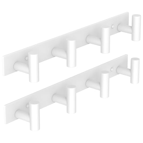 Image of VAEHOLD Hat and Coat Wall Mount Rack - Hooks for Robes, Bags, Keys, and Towels - Bathroom Towel Hanger Organizer (White, inchT inch Shape 4 Hooks 2 Pack)