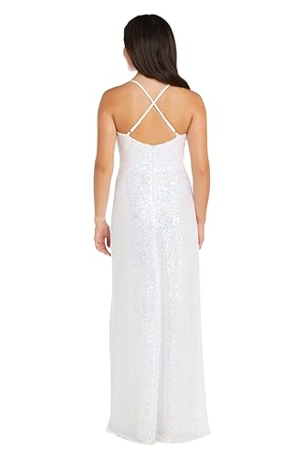 Image of Nightway Juniors' Long Sequin Cowl Neck Gown W /Cross-Back Spaghetti Straps & Side Slit - Prom Cocktail Party