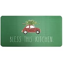 Rae Dunn Anti Fatigue Mat for Standing - 20 Inch x 30 Inch - Cushion Foam Rubber Kitchen Mat for Floor - Non Skid Non Slip Pad for Back Pain, Knee Support, Foot Comfort - Green Bless This Kitchen
