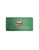 Rae Dunn Anti Fatigue Mat for Standing - 20 Inch x 30 Inch - Cushion Foam Rubber Kitchen Mat for Floor - Non Skid Non Slip Pad for Back Pain, Knee Support, Foot Comfort - Green Bless This Kitchen