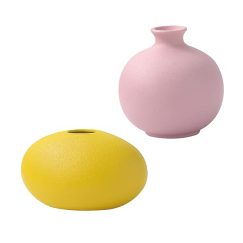 HAWILLOSCH 2 Piezas pequeño jarrón de cerámica florero Amarillo florero de Granja jarrón de la Vendimia decoración casa para decoración o de Adorno decoración del hogar