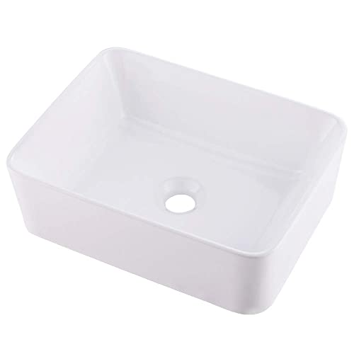 Rectangle Bathroom Sink-Vasoyo 16"X12" Vessel Sink Above Counter White Porcelain Ceramic Bathroom Vessel Vanity Sink Small Sink Art Basin #TOP7