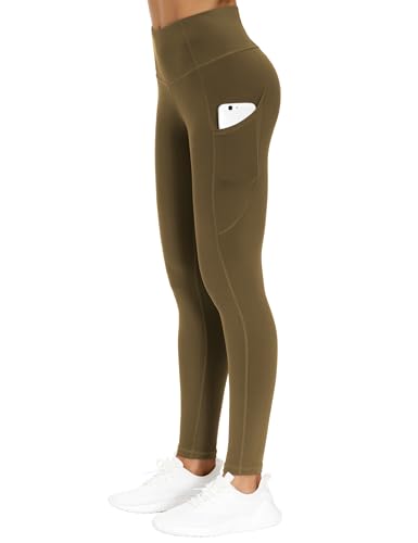 Image of THE GYM PEOPLE Thick High Waist Yoga Pants with Pockets, Tummy Control Workout Running Yoga Leggings for Women