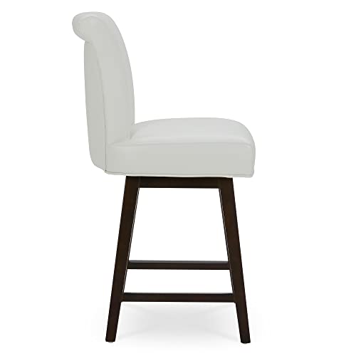 Chita Modern 26" Counter Height Swivel Barstool Set Of 2, Comfortable Faux Leather Swivel Stool, Pure White #TOP2