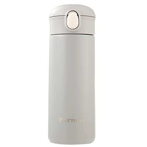 Murmioo Edelstahlbecher mit Strohhalm, Reisebecher und Schraubdeckel, Isolierbecher, 410 ml (grau) Cover