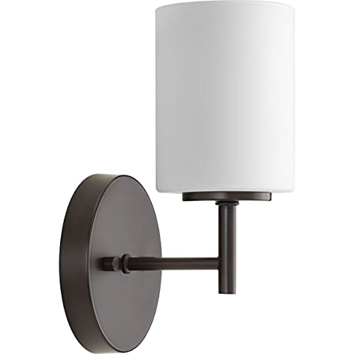 Image of Progress Lighting Replay Collection 1-Light Etched White Glass Modern Bath Vanity Light Antique Bronze