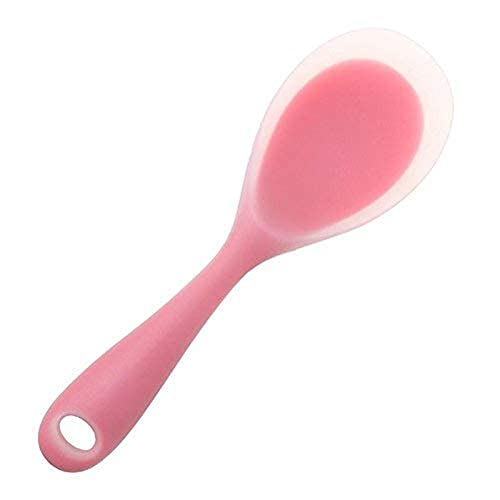 Image of Baskety Non-Stick Rice Spoon Silicone Ladle Soup Spoon with Handle for Dining Table 22.5 x 7 Silicone Rice Paddle Spoon cm (Pink)