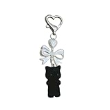 Misovela Cute Fuzzy Cat Keychain Y2K Aesthetic Kawaii Pink White Cat Lovers Decor Gifts Heart Bow Pendent Bag Charm (Black)