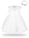 mintgreen Taufkleid Baby Mädchen, Tüll Spitze Prinzessin Party Hochzeit Kleid mit Kopfbedeckung, Weiß, 12 Monate