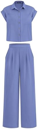 PRETTYGARDEN Womens 2 Piece sets Summer Cap Sleeve Tops Palazzo Pants Dressy Casual Vacation Travel Outfits Tracksuits