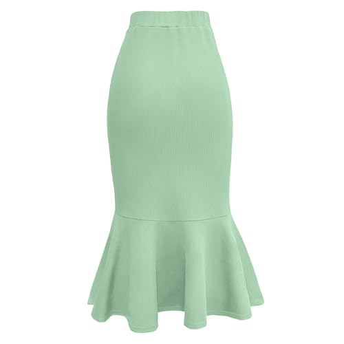 Women's Elegant Plus IZE Midi Fishtail Pencil Skirt High Waisted Business Formal Skirts Ruffle Hem Fishtail Skirt4