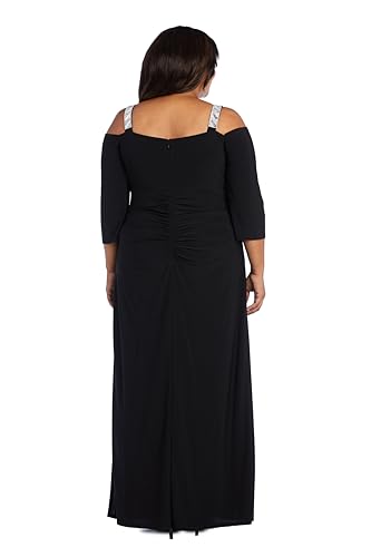 Image of R&M Richards Women's Long Off Shoulder Formal Dress W /Rhinestone Straps, Sweetheart Neckline & Side Slit