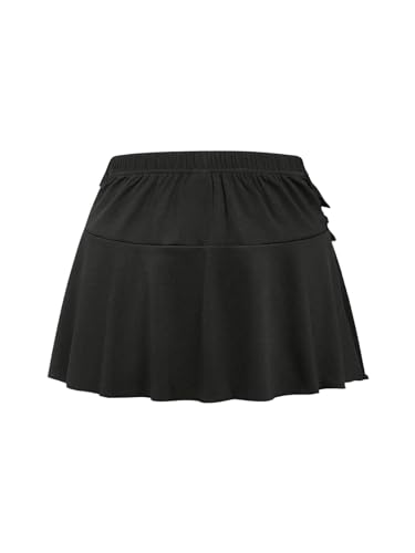 WDIRARA Women's Elastic Waist Bow Front Ruched Lettuce Trim A Line Mini Skirt2