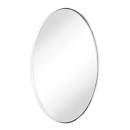 Oval Chrome Metal Framed Bathroom Mirror For Wall In Stainless Steel Modern Farmhouse Bathroom Vanity Mirrors Wall Mounted 20X30'' #TOP2