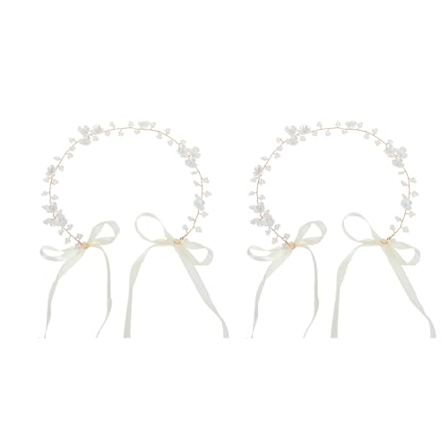 GWAWG Lot de 2 accessoires de cheveux pour fille de communion, avec ruban, bandeau de princesse avec perles - Pour mariage, anniversaire, fête