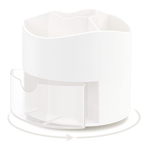 Uquelic Rotating Pen Pencil Holder, 4 Compartments Pen Pot - Desktop Stationery Storage Makeup Brushes Holder for Home and Office, Pen Organiser Desk Tidy (White)
