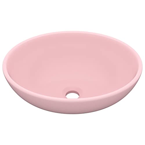 vidaXL Lavandino Lusso Lavello per Bagno Lavabo per Toilette Sanitari Prodotti per Bagno Vaschetta Ovale Rosa Opaco 40x33 cm in Ceramica