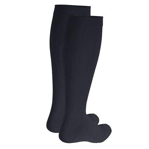 Image of NuVein Men's Compression Socks, 30-40 mmHg Support, Dress Trouser Style, Over Calf Knee High, Navy, Large