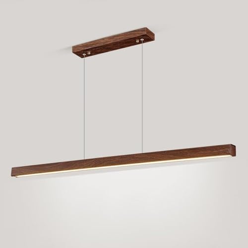 Suspension linéaire ultra-mince pour salle à manger, lustre moderne à LED en métal avec finition grain de bois, lampe suspendue minimaliste nordique pour...