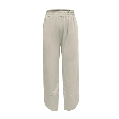 Straight Leg Linen Pants Women Elastic Waist Wide Leg Cropped Pants Lightweight Casual Barrel Sweatpants with Pockets4