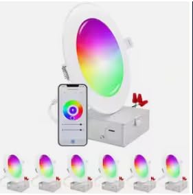Smart Recessed Lighting: 6 inch 6 Pack WiFi Enabled, Color Changing, RGB Dimmable Ceiling Light with Easy Install Junction Box