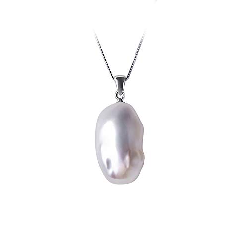 Natural Freshwater Baroque Pearl Pendant Necklace 12-21mm 925 Sterling Silver Pendant Pearl Jewelry for Women,White,45cm