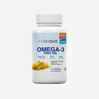 alpspure Nutra Omega 3 Fish Oil Supplement 1000 Mg | 180Mg Epa & 120Mg Dha | 60 Soft gel Capsules | For Heart, Brain, Joint, Skin & Eye Health alpspure Nutra Omega 3 Fish Oil Supplement 1000 Mg | 180Mg Epa & 120Mg Dha | 60 Soft gel Capsules | For Heart, Brain, Joint, Skin & Eye Health