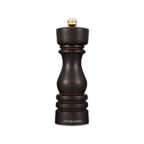 Cole & Mason London Chocolate Wood Pepper Mill, Precision+ Carbon Mechanism, Pepper Grinder with Adjustable Grind, Beech Wood, 180mm, Seasoning Mill, Lifetime Mechanism Guarantee
