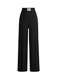 GORGLITTER Women's High Elastic Waist Work Trousers Metal Decor Straight Leg Work Office Business Dress Pants Black Large