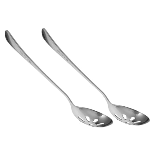 Cabilock 2pcs Silver Dip Spoons Set Caviar Spoons Slotted for Buffet Dinner Stainless Steel Small Serving Utensils Ergonomic Design