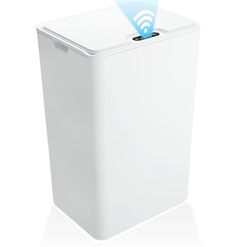 MIWEVRO Bathroom Small Trash Can with Lid, 4 Gallon Touchless Automatic Garbage Can Slim Waterproof Motion Sensor Smart Trash Bin for Bedroom, Office, Living Room-White