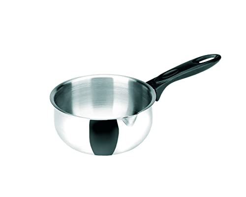 Casserole en acier inoxydable de 16 cm, 1,5 litres, base renforcée, adaptée à tous les types de cuisines, y compris induction, grande conductivité et résistance avec manche Bakelite
