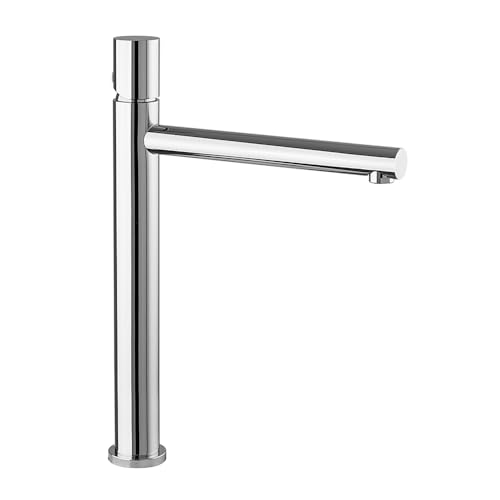 Miscelatore lavabo alto cromo senza leva in acciaio inox, manopola rotante e indicatori per l’acqua, GEMINI
