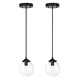 Ralbay Industrial Black Glass Pendant Lights Industrial Kitchen Island Lighting Fixtures with Clear