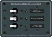 BLUE SEA PANEL 120VAC 3 CIRCUIT BREAKE All Hot Neutral & Safety Ground Buses Installed