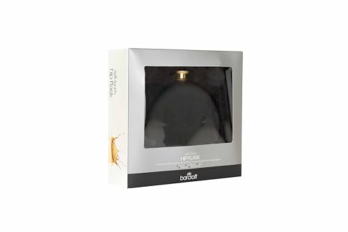Image of Barcraft Premium Stainless Steel Hip Flask with Decanting Funnel for thinKitchen, 350 ml - Matte Black Pocket Flask with Gold Cap - Luxury Gifting for Whisky & Spirits
