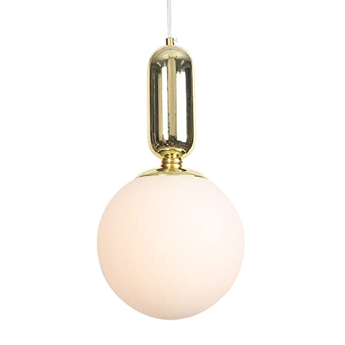 Lampes suspendues dorées en métal moderne et lustre en verre blanc