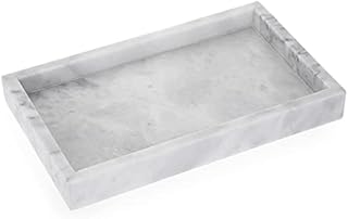 BSTKEY Natural Marble Stone Serving Tray Coffee Table Tray, Rectangle Jewelry Tray Organizer, Decorative Bathroom Vanity Tray Toilet Tank Storage Tray Bathtub Tray, 25x15CM (Grey)