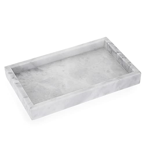 BSTKEY Natural Marble Stone Serving Tray Coffee Table Plater, Rectangle Jewelry Tray Decorative Bathroom Vanity Organizer Toilet Tank Storage Bathtub Plate, 25x15CM (Grey)