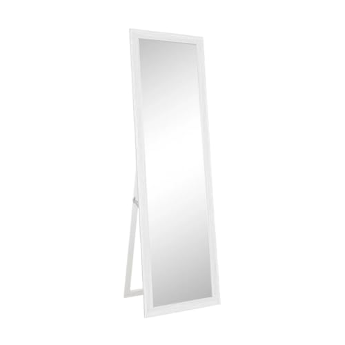 Acomoda Textil – Espejo de Pie con Marco de Madera Decorativo, Resistente con Soporte para Habitación, Vestidor, Recibidor y Tienda Espejo Rectangular Cuerpo Entero (Kurst Blanco, 120x30 cm)