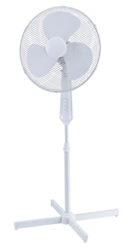 aro Ventilador de pie SF3619C, plástico/metal, Ø 36 cm, 50 W, blanco, silencioso, con 3 velocidades de potencia, función giratoria, altura ajustable 98-120cm, para habitación, oficina, dormitorio