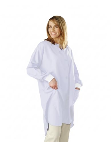 DONNA Professional Salon Operator Uniform – Lightweight Polyester Smock with Snap Front Closure & Elastic Cuffs – Stain & Chemical Resistant – 2XL to 4XL Size – Large Utility Pockets – PURPLE COLOR