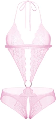 Image of Women Deep V Imported Lingerie Lace Teddy One Piece Babydoll Mini Bodysuit Sleepwear Swimwear